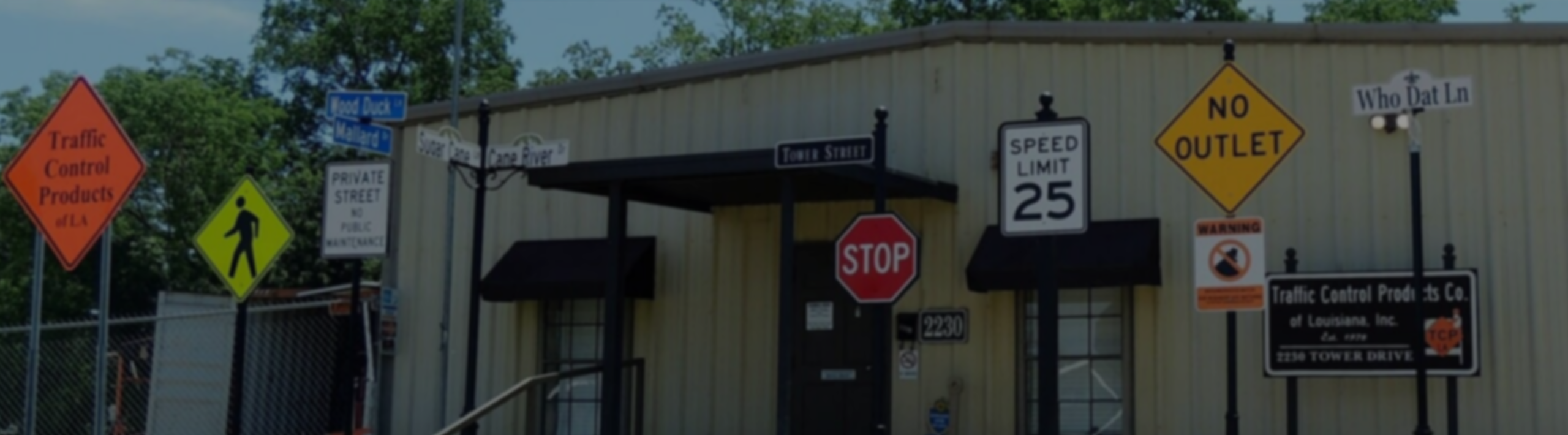 Traffic signs outside building entrance