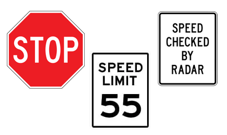 Stop speed limit radar signs