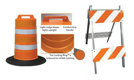 Traffic safety barrel barricade combo