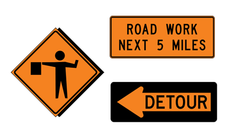 Roadwork signs traffic detour